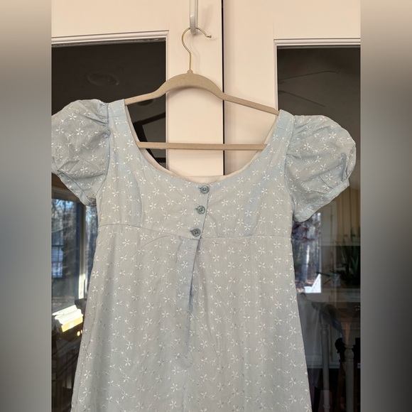 Jane Austin Period Light Blue Puff Sleeve Eyelet Dress - Picture 4 of 8
